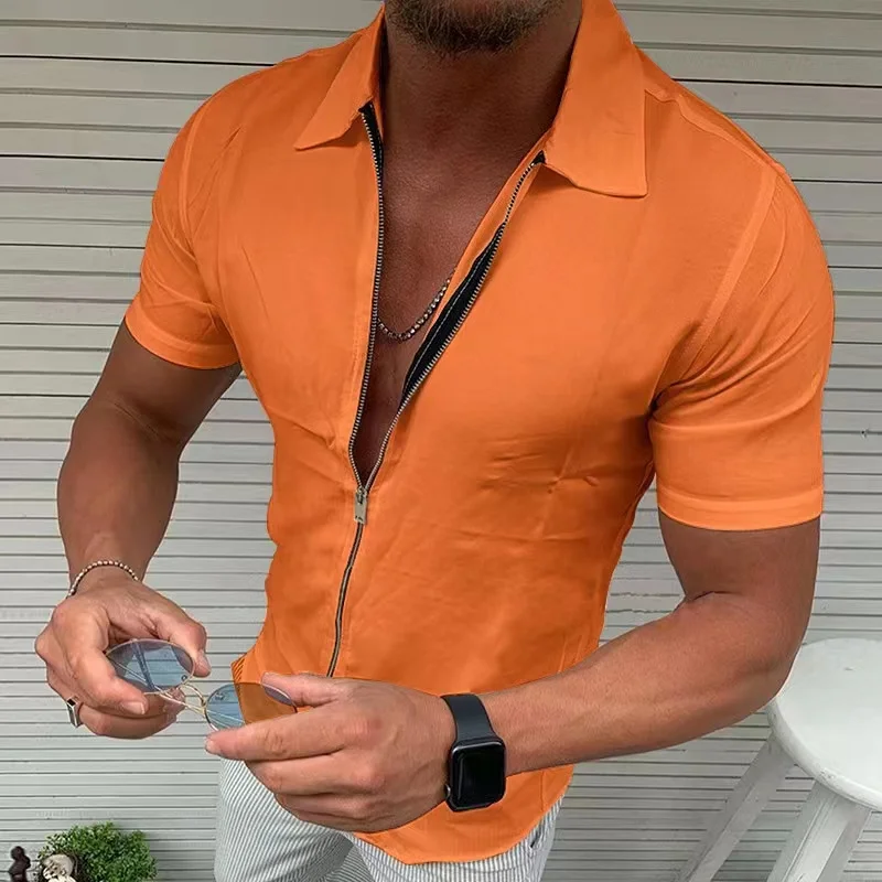 Men's Shirts 2022 Summer Tide Brand New Fashion Simple Multicolor Casual Short Sleeve Shirts Zipper Cardigan