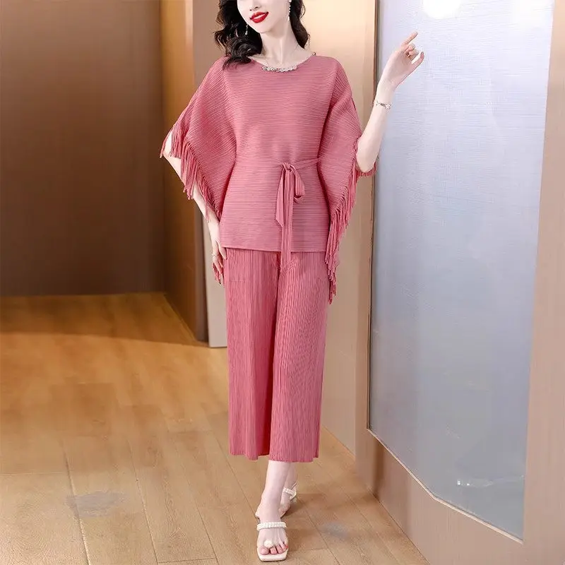 Весенне-летние облегающие элегантные брюки комплект из рубашки с кисточкой