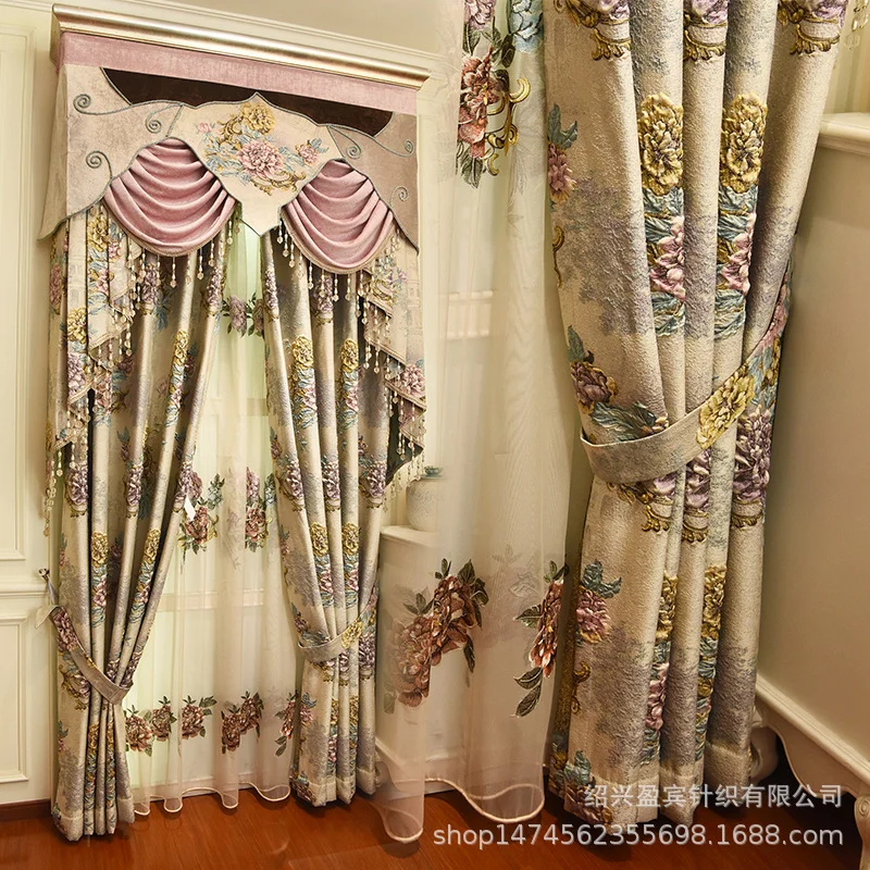 

European Luxury High-end Curtains for Living Room Bedroom Shading Embossed Cortinas High-precision Drapes Embroider Tulle Custom