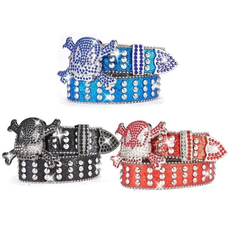 Пояс со стразами пояс с шипами и пряжкой в ​​виде черепа костюмы на талию