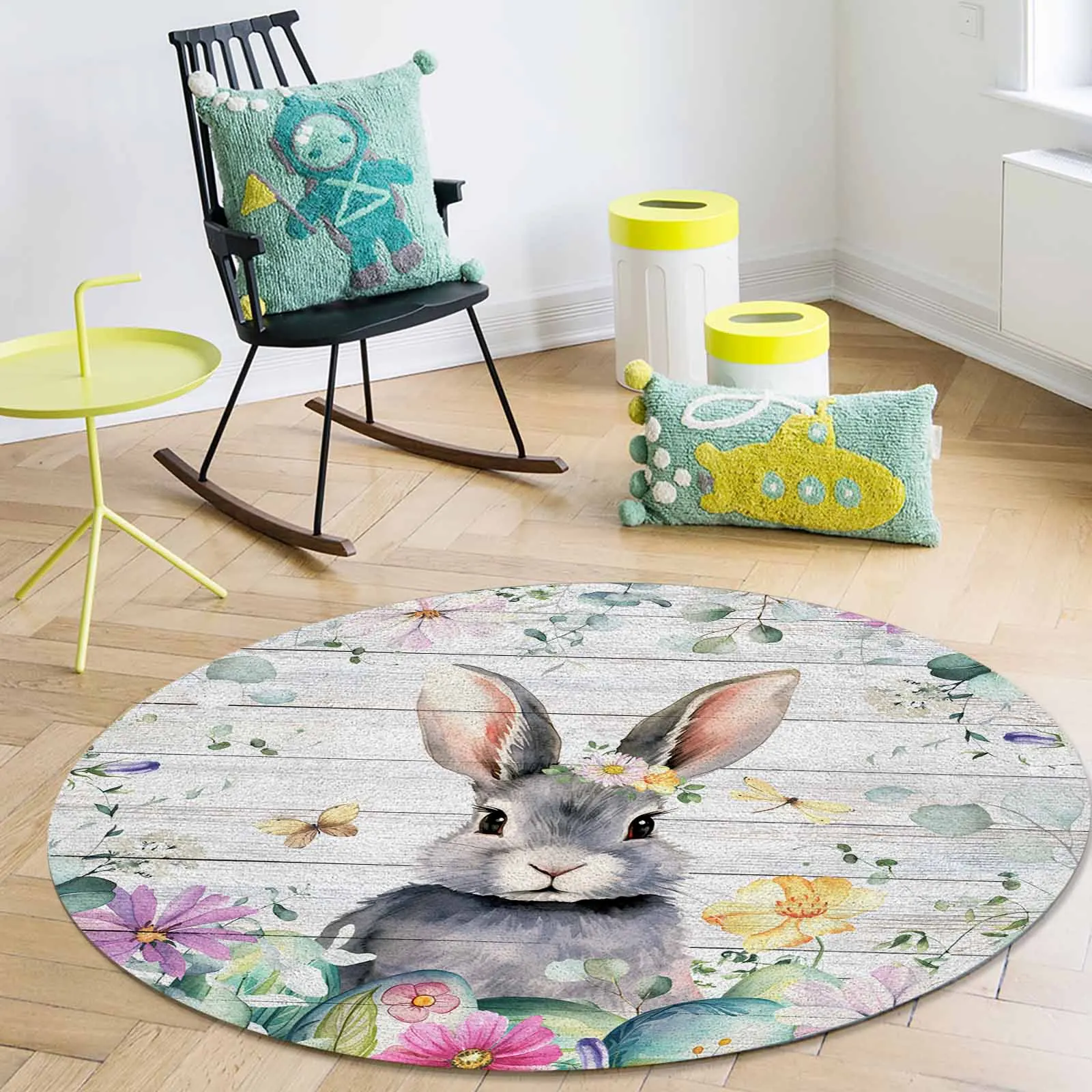 Пасхальный весенний цветочный яйцо кролик круглый коврик для гостиной большой