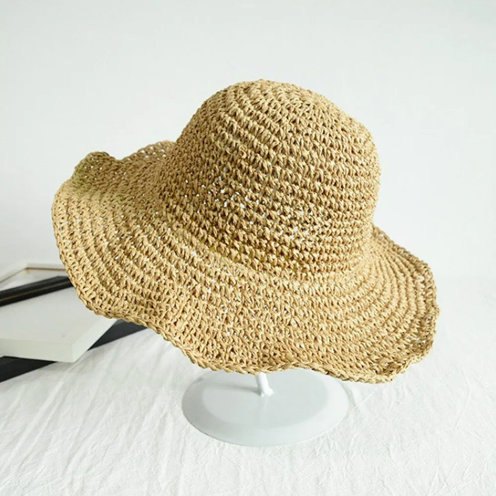 

Casual Portable Wide Brim Foldable Visors Straw Cap Beach Hat Sun Hat