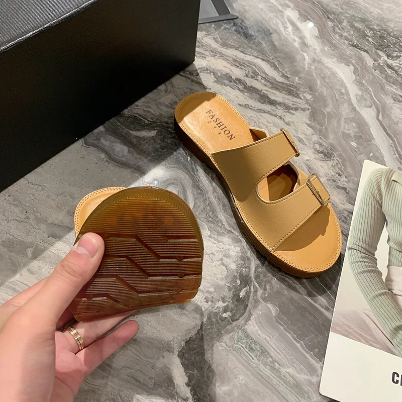 Genuine Leather Slippers Women's Summer 2023 Outer Wear Roman Shoes Non-slip Sandals