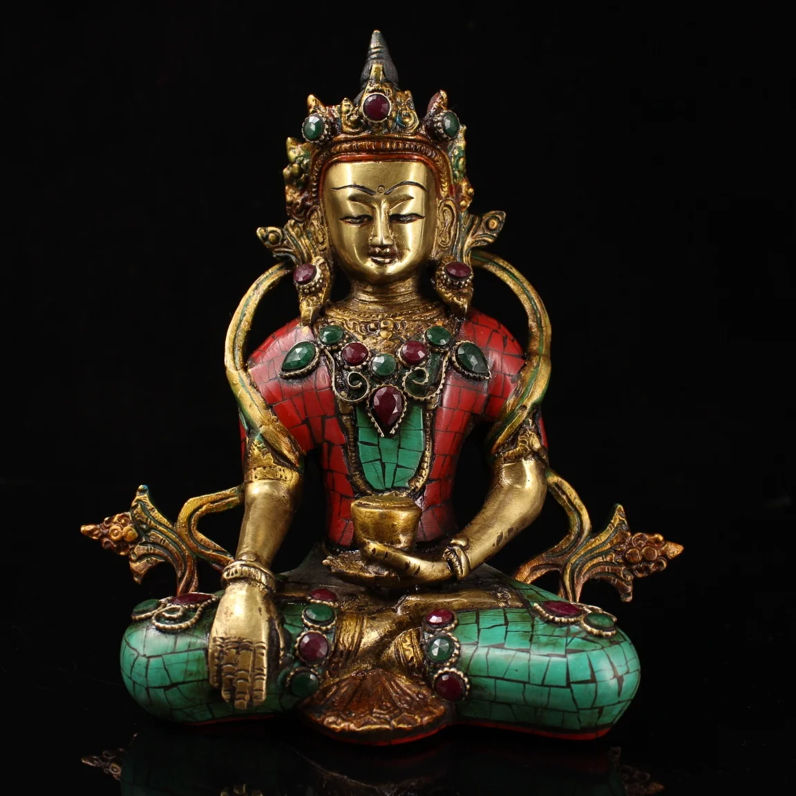 

Коллекция тибетских храмов 8 дюймов, старые бронзовые контуры в золотой мозаике, драгоценный камень, бирюза, высота шямуни, здание, городской дом