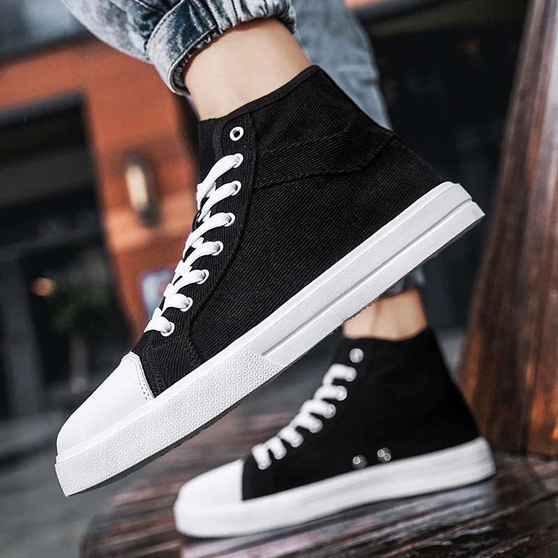 

Women's Casual High Top Breathable Vulcanized Shoes 2023 Spring Autumn Couple Fashion Canvas Flat Shoes Men's Tennis Sneakers