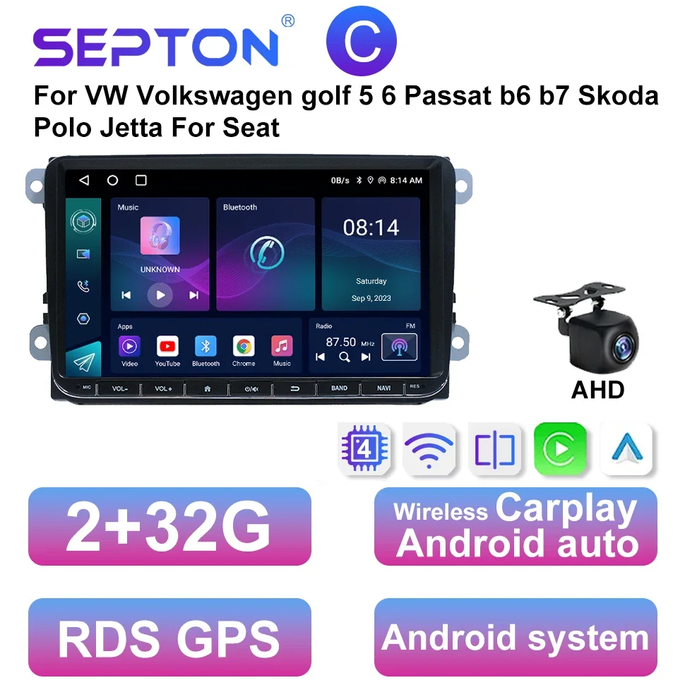 

SEPTON Мультимедиа 7 "/8"/9" Android Универсальный автомобильный радиоприемник для VW Volkswagen Golf 5 6 Passat B6 B7 Skoda Polo Jetta Carplay GPS MAP