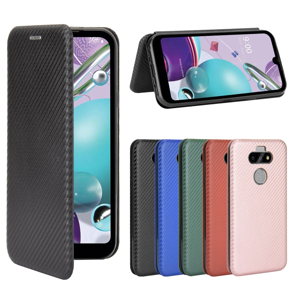 Откидной жесткий ультратонкий кожаный чехол из углеродного волокна для LG Aristo 5