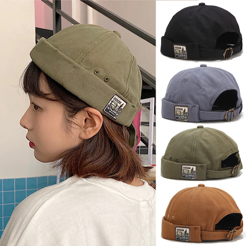 

Vintage Women's Hat Dome Skull Beanie Cotton Fisherman Beret Hats for Men Retro Brimless Hip Hop Melon Caps Landlord Sailor Cap