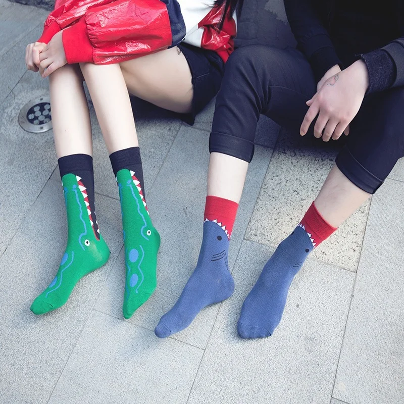 

Носки мужские с рисунком крокодила, креативные хлопковые мужские носки, повседневные Мягкие парные фонарики для взрослых, Осень-зима