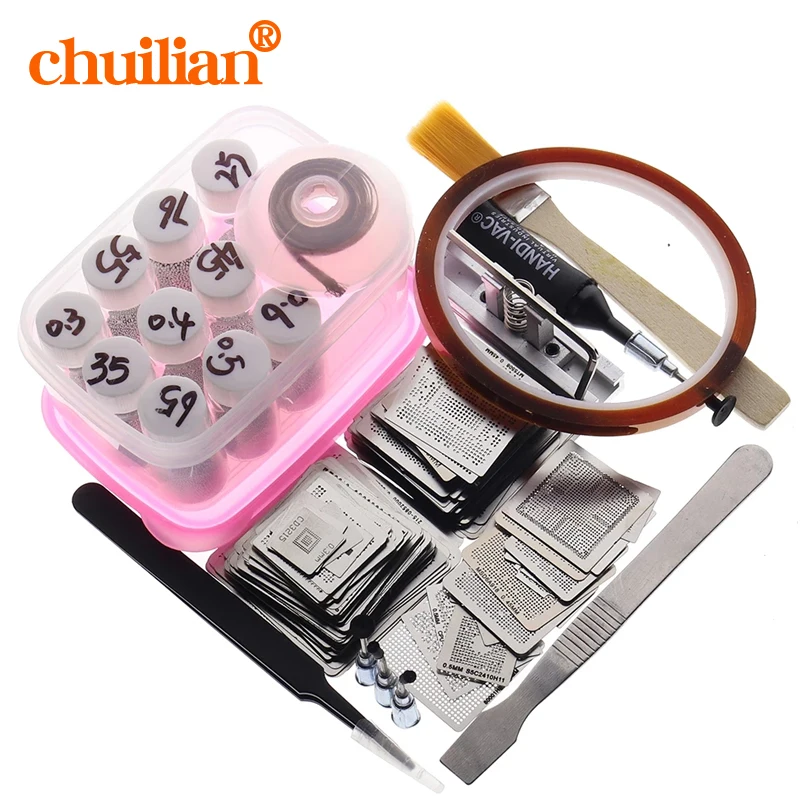 110pcs BGA Reballing Directly Heat Stencils Solder Paste Balls Station BGA Reballing kit For SMT Rework Repair