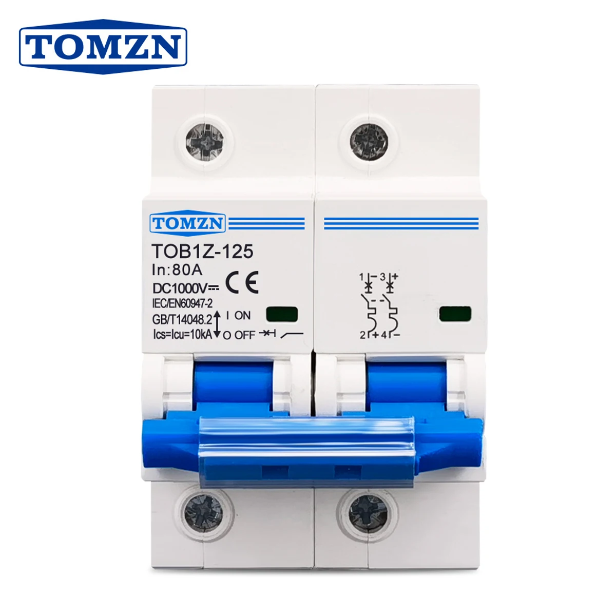

TOMZN 2P DC 1000V MCB 125A 100A 80A Автоматический выключатель для фотоэлектрической системы C кривая Основный выключатель аккумулятора