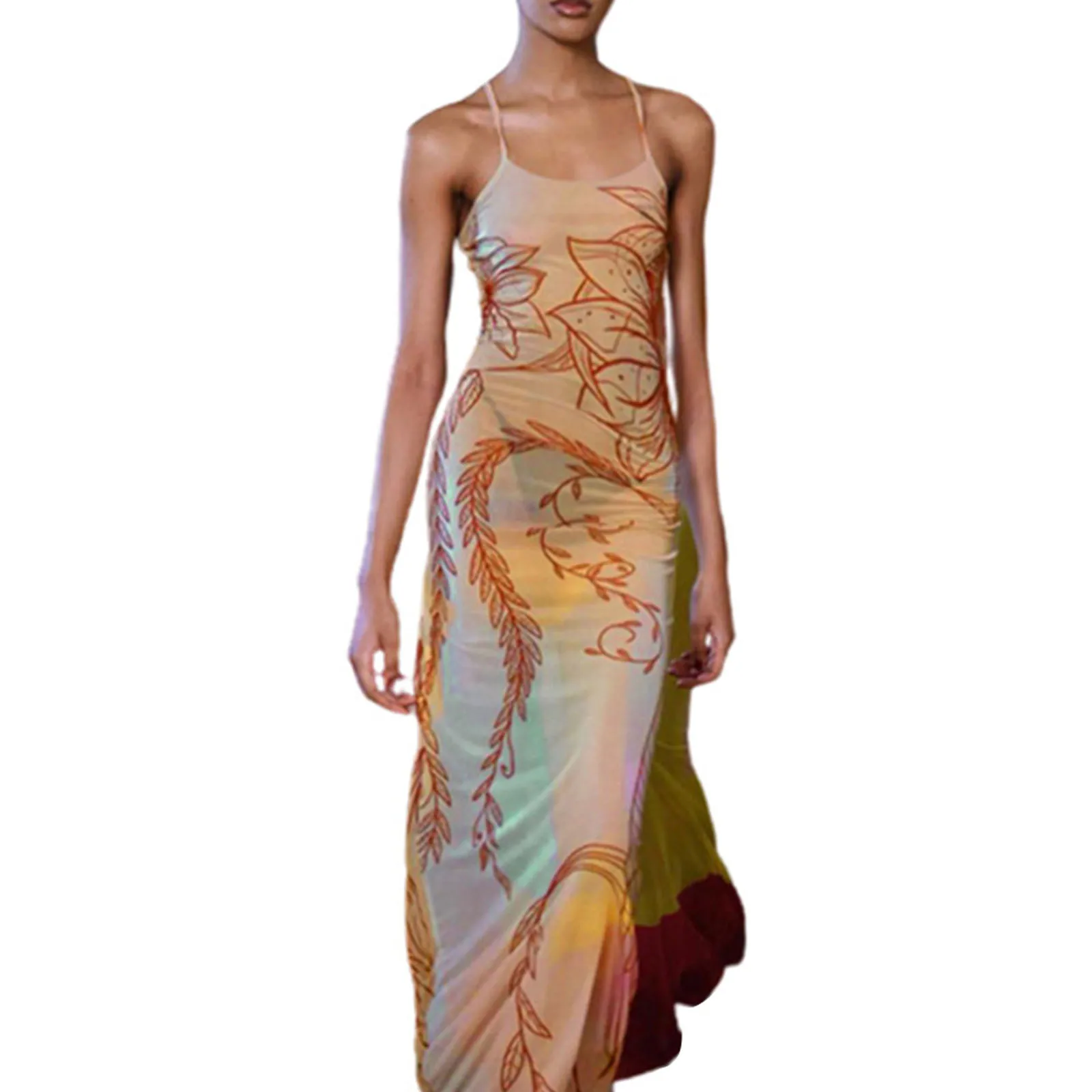 

Women Sexy Floral Print Suspender Dresses Sleeveless Summer Evening Party Club Backless Sling Bodycon Sundress Vestido