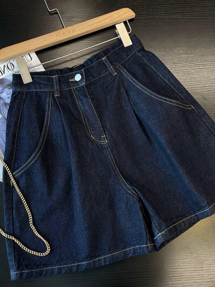 New Streetwear Women Wide Leg High Waist Retro Denim Shorts Spring Summer Female Button Loose Jeans Shorts Bottoms