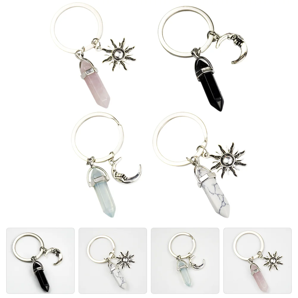 

Vintage Keychain Moon Charm Ring Crystal Keyring Sun Pendant Matching Wallet Key Holder Couples