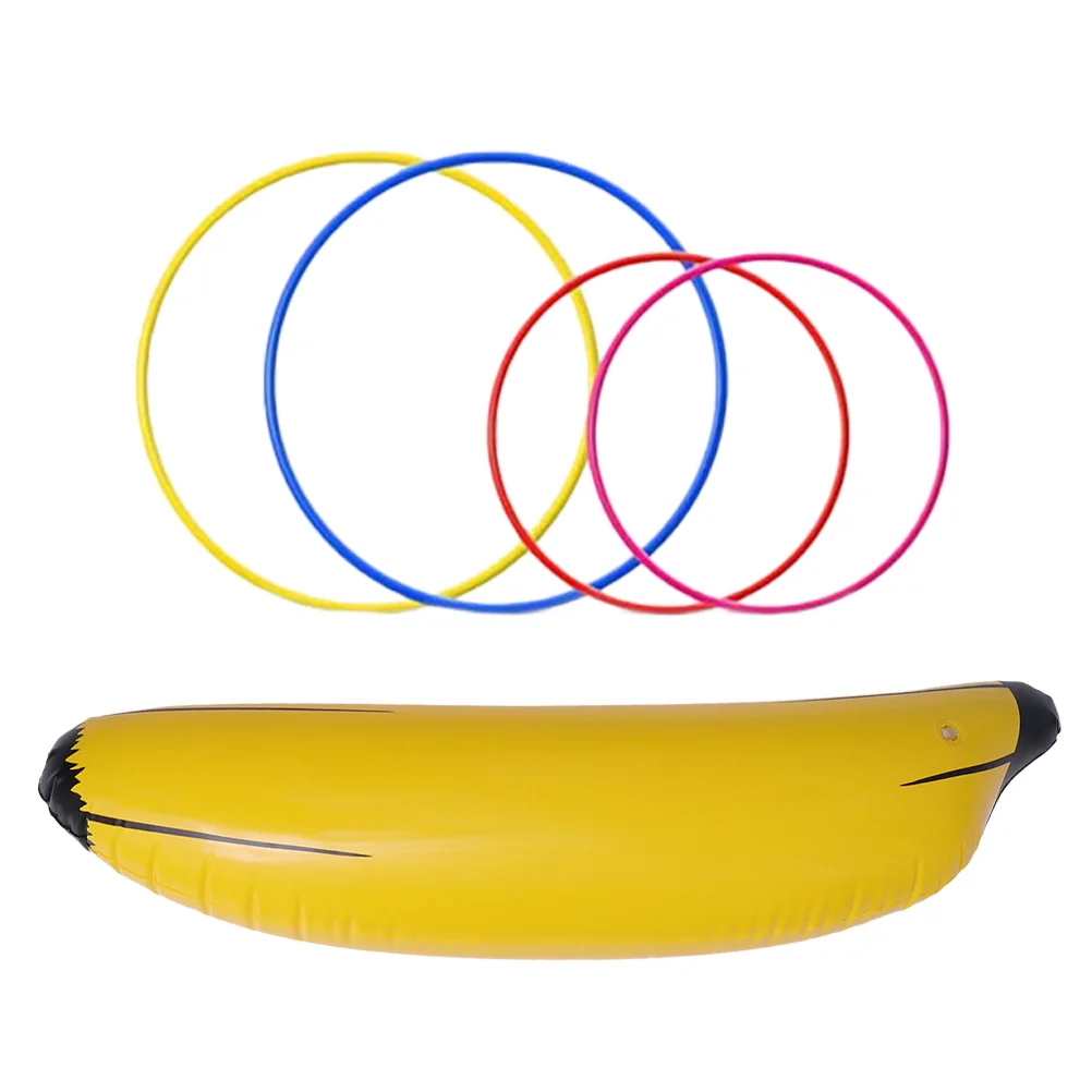 

5pcs Thicken PVC Banana Ring Toss Toy Inflatable Fruits Toy Funny Inflatable Toy (1pc Banana, 4pcs Rings)