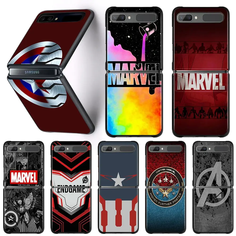 

Best Phone Case For Samsung Galaxy Z Flip3 5G Z Flip 3 z flip Cover PC Shell Black Caso Hard Capa Marvel Logo Avengers