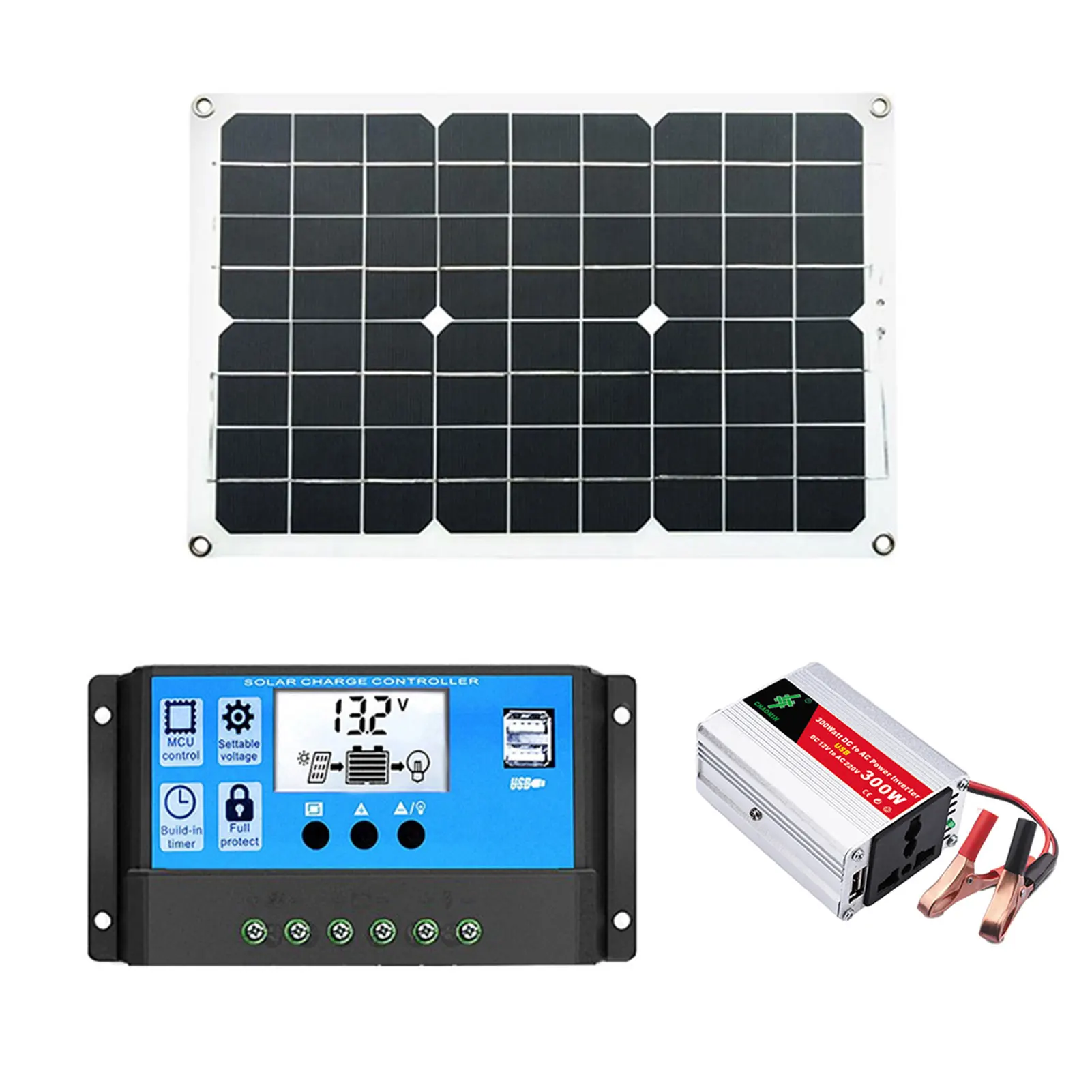 

Solar Power System Complete Solar Panel Starter Kit For RV Off Grid With Battery And Inverter 30A Charge Controller Solar