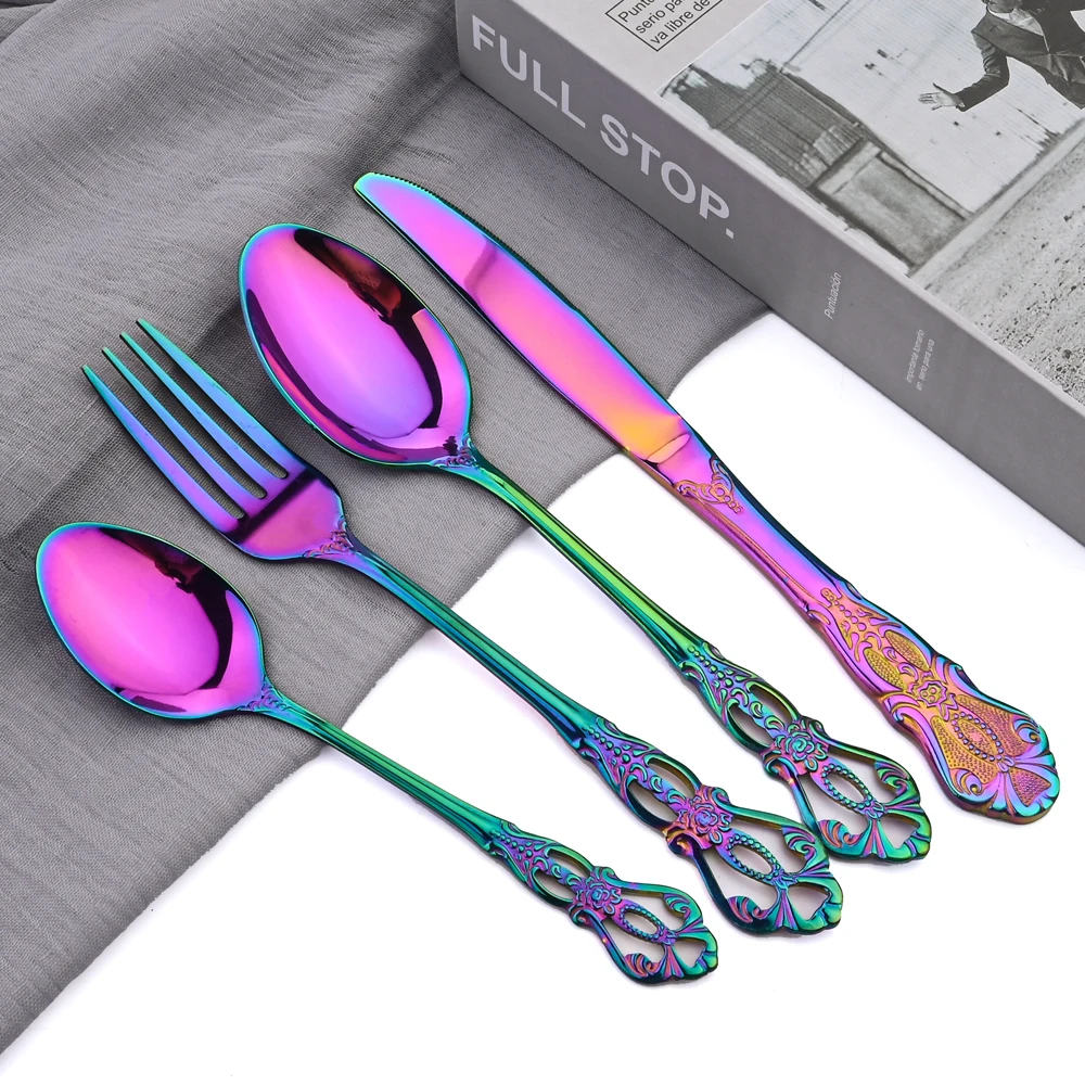 

Zoseil 30Pcs Cutlery Stainless Steel Dinnerware Set Kitchen Flatware Knife Fork Spoon Western Tableware Mirror Silverware Set