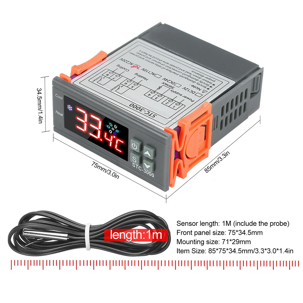 

Probe Sensor Temperature Controller Replacement Thermostat -50~99 Celsius 0.1 Celsius Accuracy Digital 1 Meter 1x