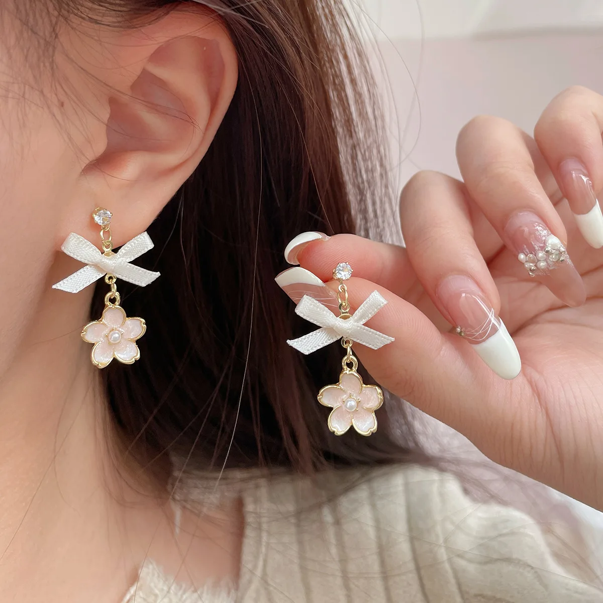 Милые летние женские серьги KADRUFI с розовым цветочным бантом из ткани корейские