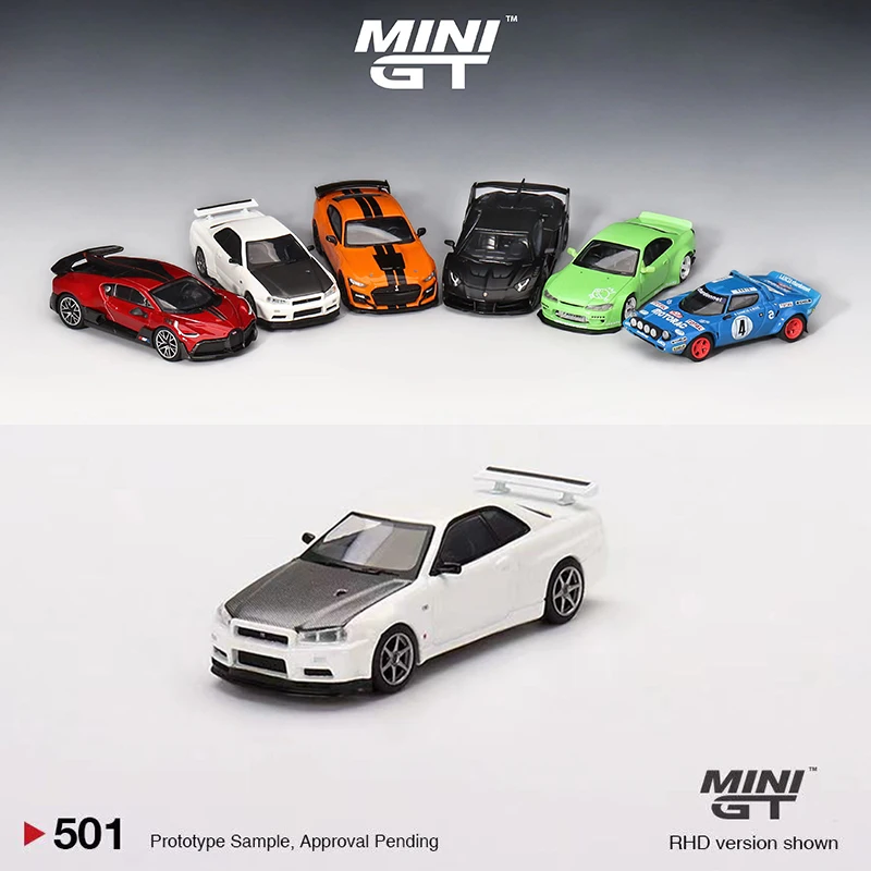 MINI GT 1:64 модель автомобиля Skyline GT-R (R34) V-Spec II N1 белый #501 RHD
