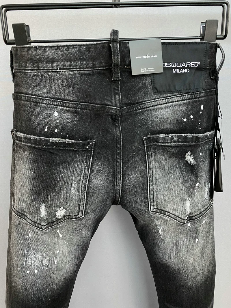 New DSQUARED2 Jeans Men/Women Fashion Ripped Zipper Decoration Slim Stitching Paint Feet Pants