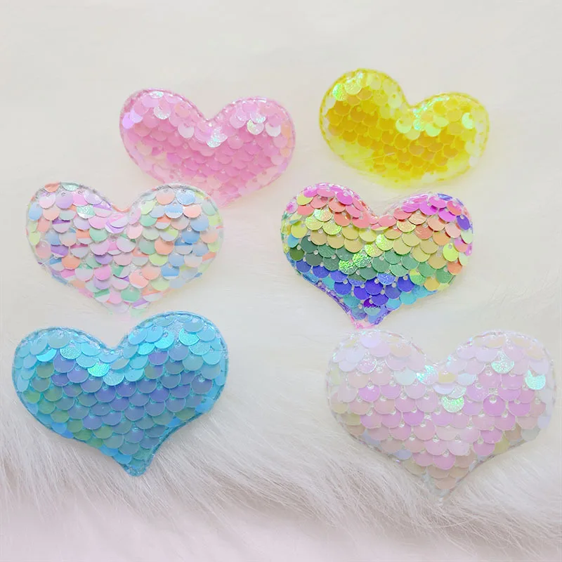 

20pcs 4.5*5.5cm Beads Heart Embroidered Cloth Stickers Filled Peach Clothing Shoes Hat Bag Accessories Sequin Material