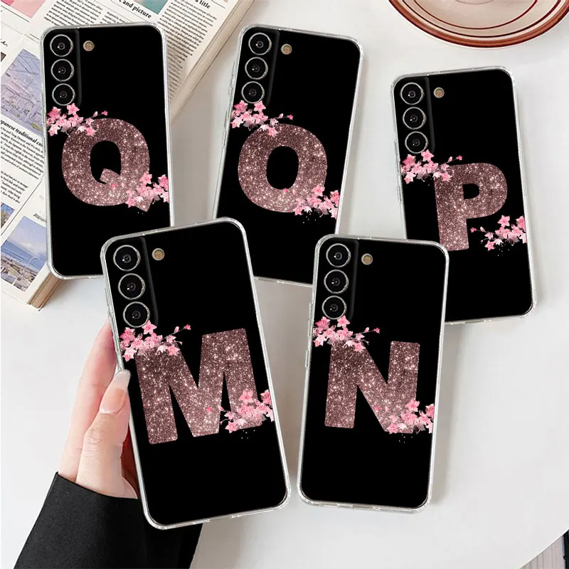 

Flower Letter Pink M N Fashion Initial Clear Case For Samsung Galaxy S22 S20 FE S21 S10 S9 Plus Note 20 Ultra 10 Phone Shell