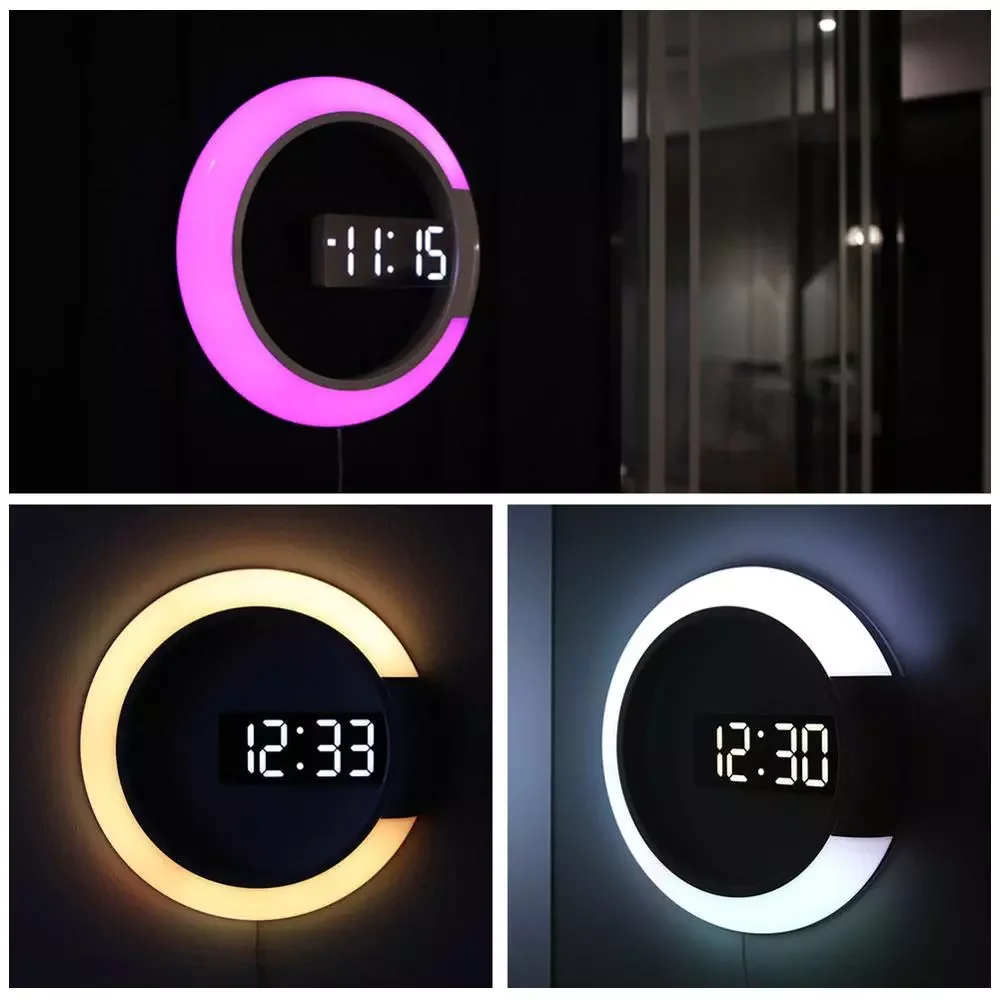 

3D LED Wall Clock Digital Table Clock Alarm Mirror Hollow Wall Clock Modern Design Nightlight For Home Living Room Decorations
