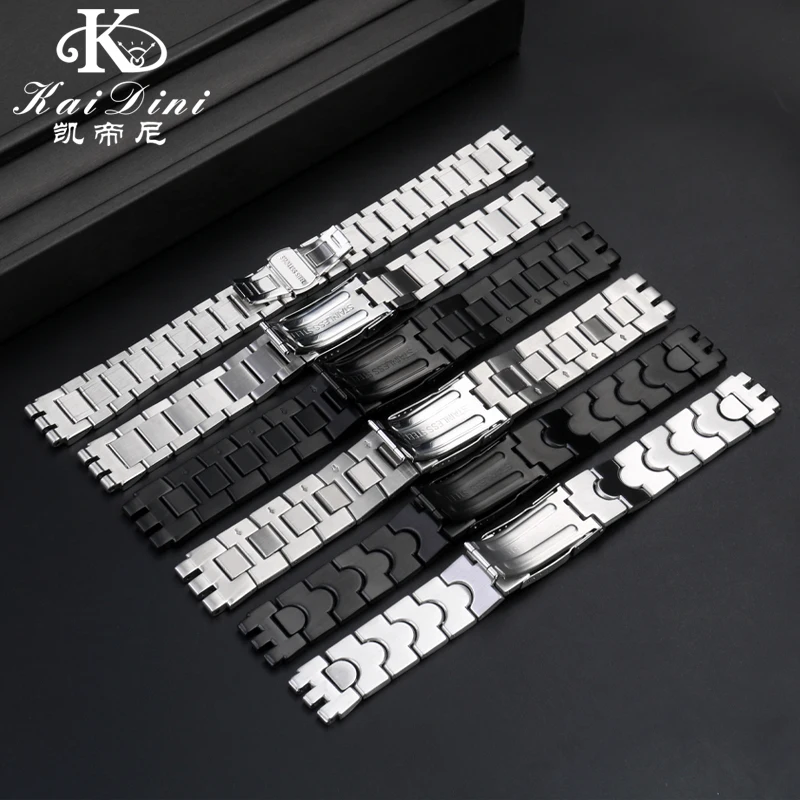 Фото Ремешок для часов из нержавеющей стали для Swatch YGS749G YCS YAS, студенческий ремешок, металлический стальной ремень, мужская и женская цепочка для часов, браслет 17 мм 19 мм №3