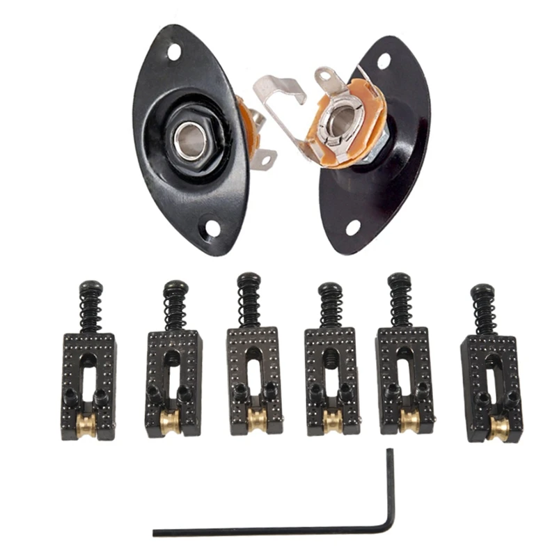 

1X Oval Indented Guitar Jack Plate 30 BK Oval Indented Guitar Jack Plate & 6 Roller Bridge Tremolo Saddles With Wrench