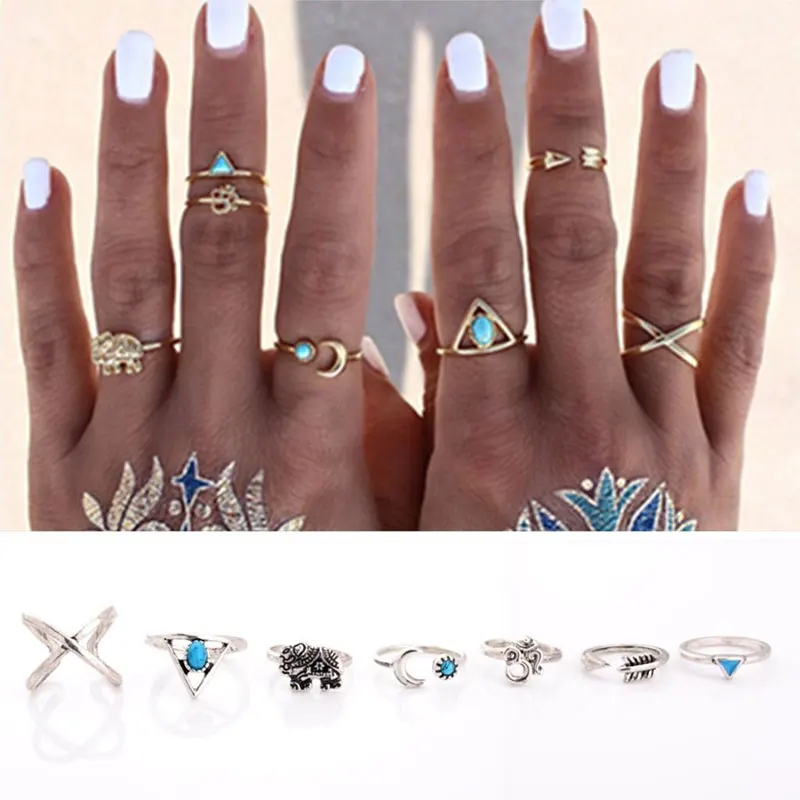 Кольцо женское из натурального камня 7 шт./компл. | Украшения и аксессуары