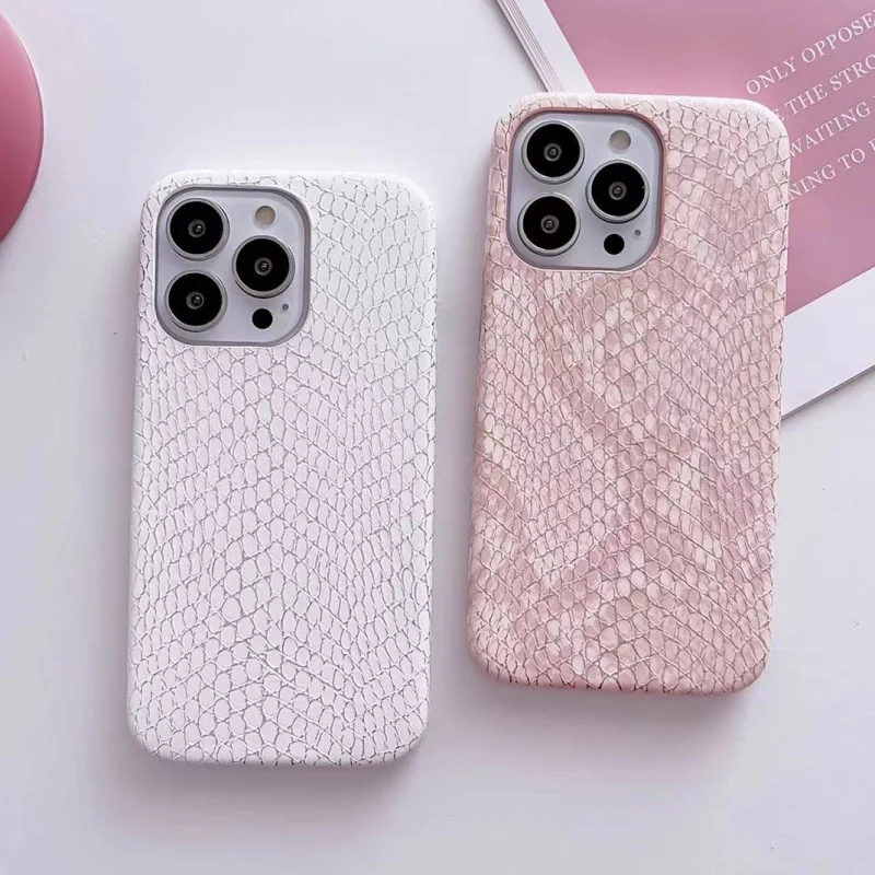 

Luxury Chic Snake Texture Leather Silicone Soft Phone Case for Iphone 11 12 13 14 Pro MAX Plus White Pink Cover