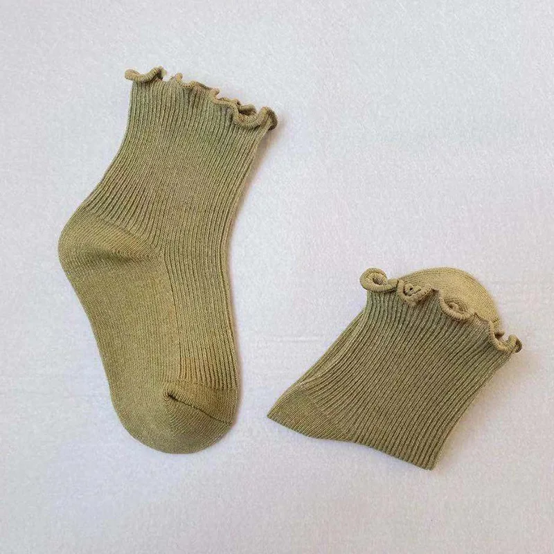 Носки для новорожденных с оборками однотонные носки до щиколотки милые