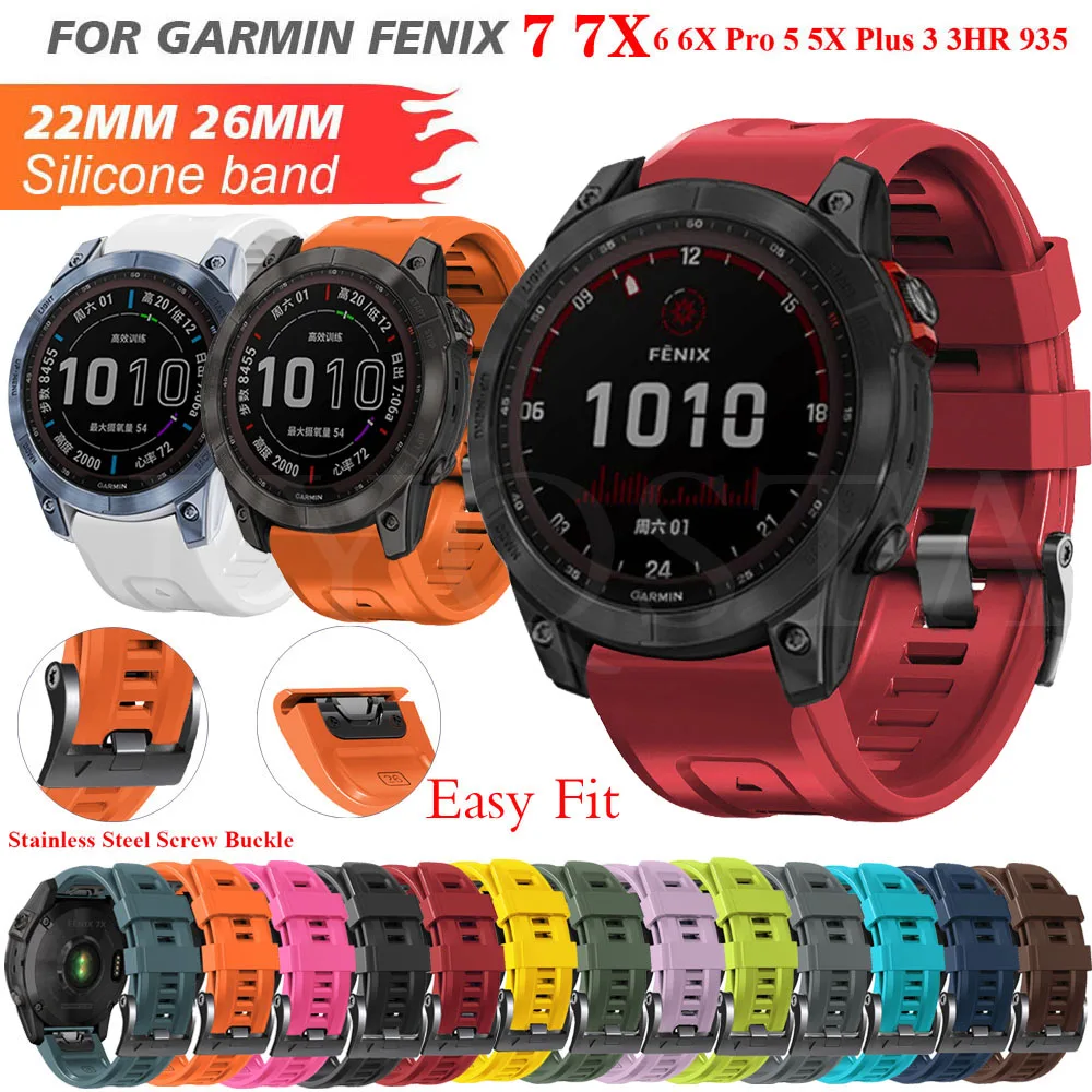 

26 22MM Silicone Quick Release WatchStrap for Garmin Fenix 7 7X 5 5X Plus 6 6X Pro Epix Easyfit Wristband For Forerunner 955 935