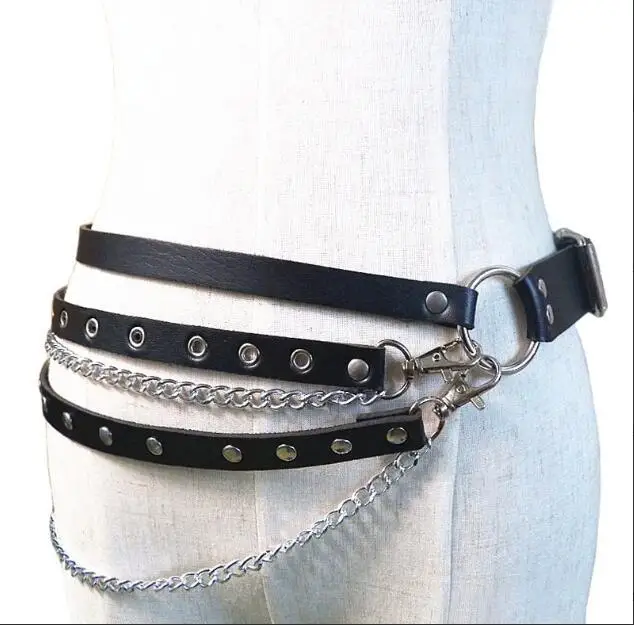 

Goth Punk Body Chain Belt Women Black Leather Waist Belt with Chain Tassel Adjustable Sexy Harness Belt Club Party Accessoriess
