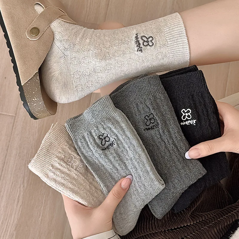 Женские носки Harajuku с вышивкой и цветочным принтом японские милые Kawaii женские