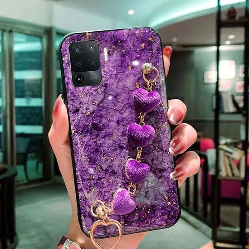 New Luxury Bracelet Cover For OPPO A94 4G case Silicone Cover A94 case with marble pattern case A94 4G A95 5G A74 A54 A96 A16 S
