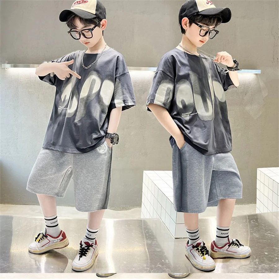 

Женская летняя одежда 2023, футболка с коротким рукавом и шорты, укороченный комплект, детская одежда для отдыха с надписью, спортивные костюмы