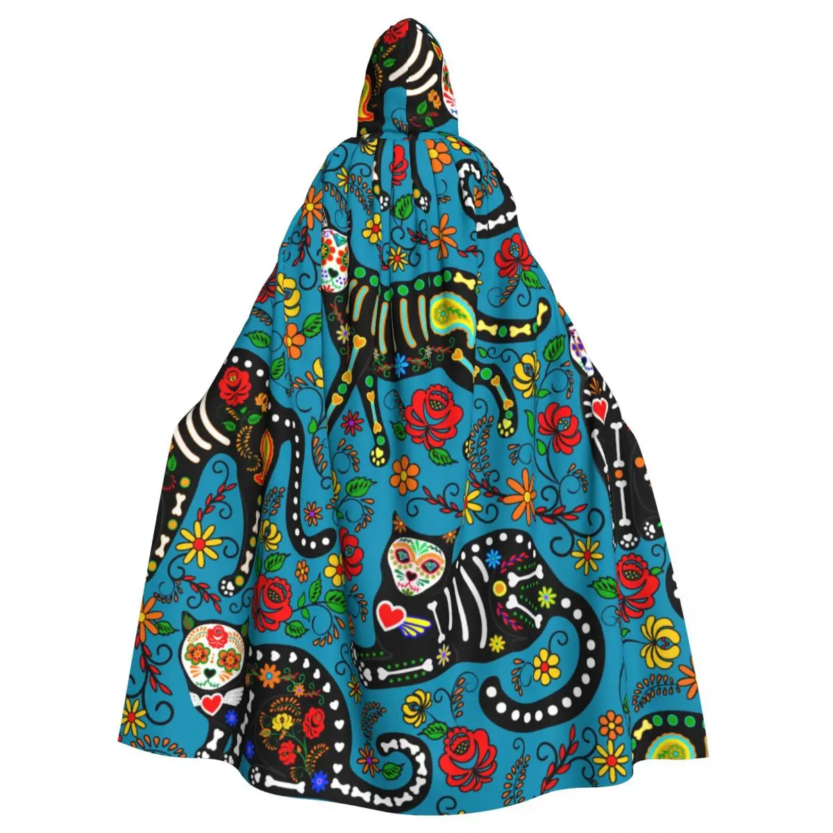 

Unisex Witch Party Reversible Hooded Adult Vampires Cape Cloak Calavera Sugar Skull Cats In Mexican Style The Day Of The Dead