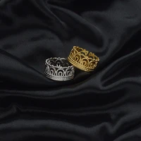 new fashion gold plated stainless steel ring crown hollow open rings for men couple wedding jewelry anniversary party gifts