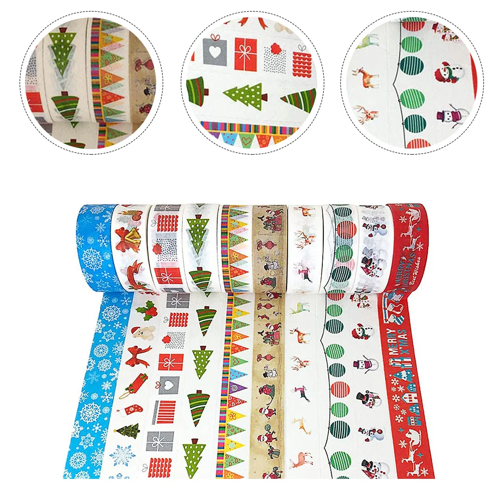 

10 Rolls Christmas Washi Tapes Snowman Snowflake Masking Decorative Tape For Gift Wrapping Scrapbooking DIY Crafts