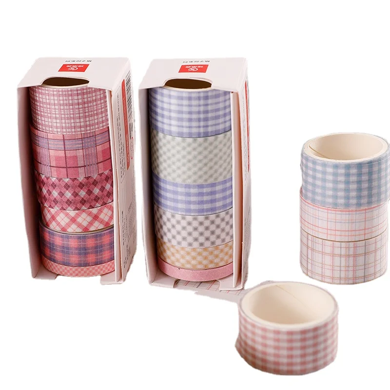 

6 PCS/Set of Stickers and Paper Tape Grid Tape Scrapbooking DIY Collage Decorative Craft Card Making Office & School Supplies
