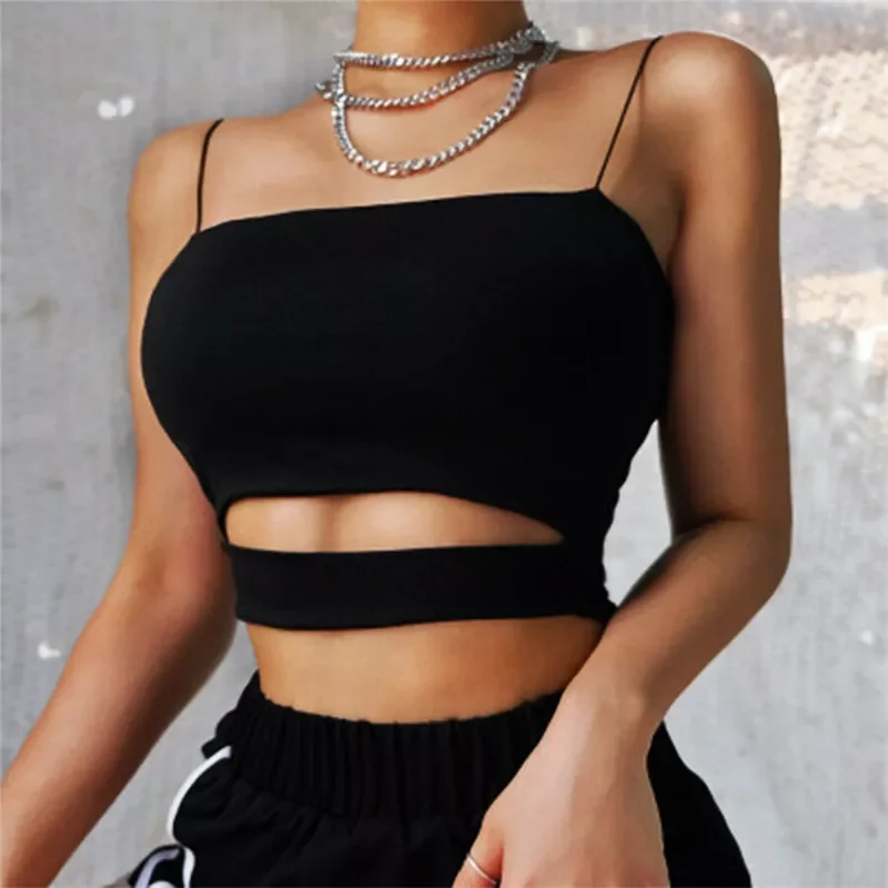 New Fashion Hot Sexy Women Summer Sexy Casual Sleeveless Cut-Out Short Tee Shirt Crop Top Vest Strap Tank Top Blouse