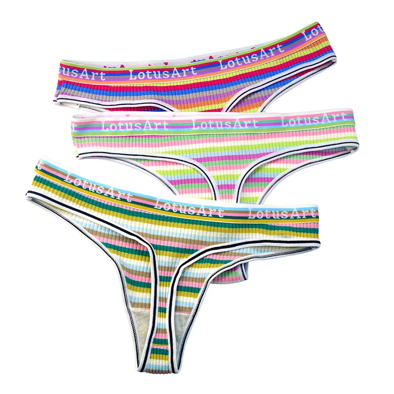

Cotton Low-Waist G-string 3Pcs/Lot Sexy Underwear For Women Striped Colorful Thongs Female Hot Girl Underpants Briefs lingerie