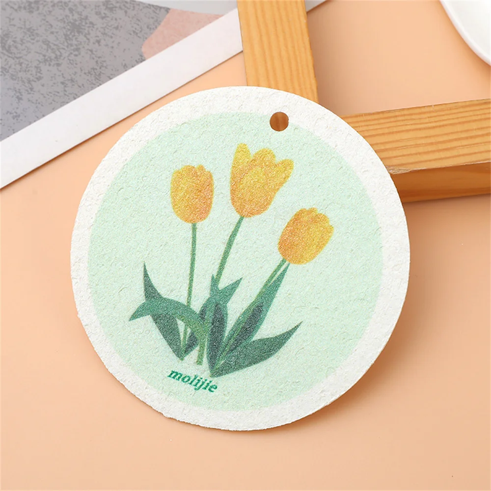 

Compressed Dishwashing Flower Wood Pulp Cotton Kitchen Absorbent Scrub Pot Sponge Brush Cartoon Thickened Dishwashing Cotton