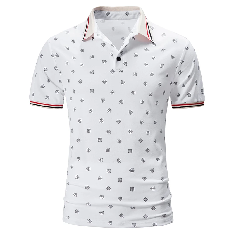 

New Summer Men's Casual Short Sleeve Lapel POLO Shirt Men's Fashion Snowflake Print T-Shirt Top Plus Size Men