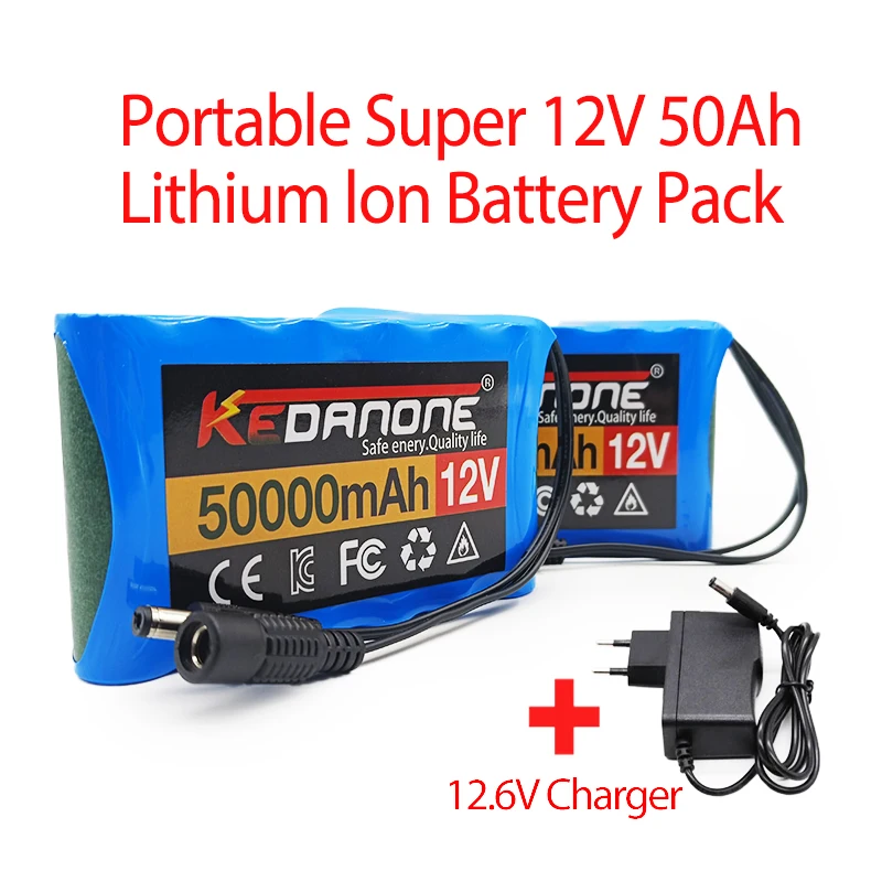 

NEW 12V 50000mah Rechargeable Lithium Ion Battery Pack 50Ah Capacity DC CCTV Cam Monitor Portable Battery + 12.6V Charger