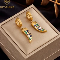 xiyanike 316l stainless steel earrings for women crescent shaped gold color exquisite chic temperament vintage creative jewelry