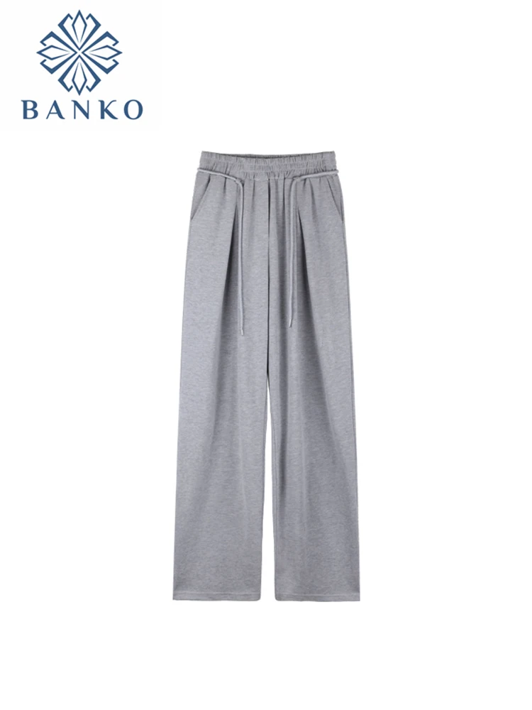 

Autumn Winter Women New Solid Color High Waist Sweatpants Loose Straight Cylinder Wide Leg Decoration Simple Basic Jean Trousers